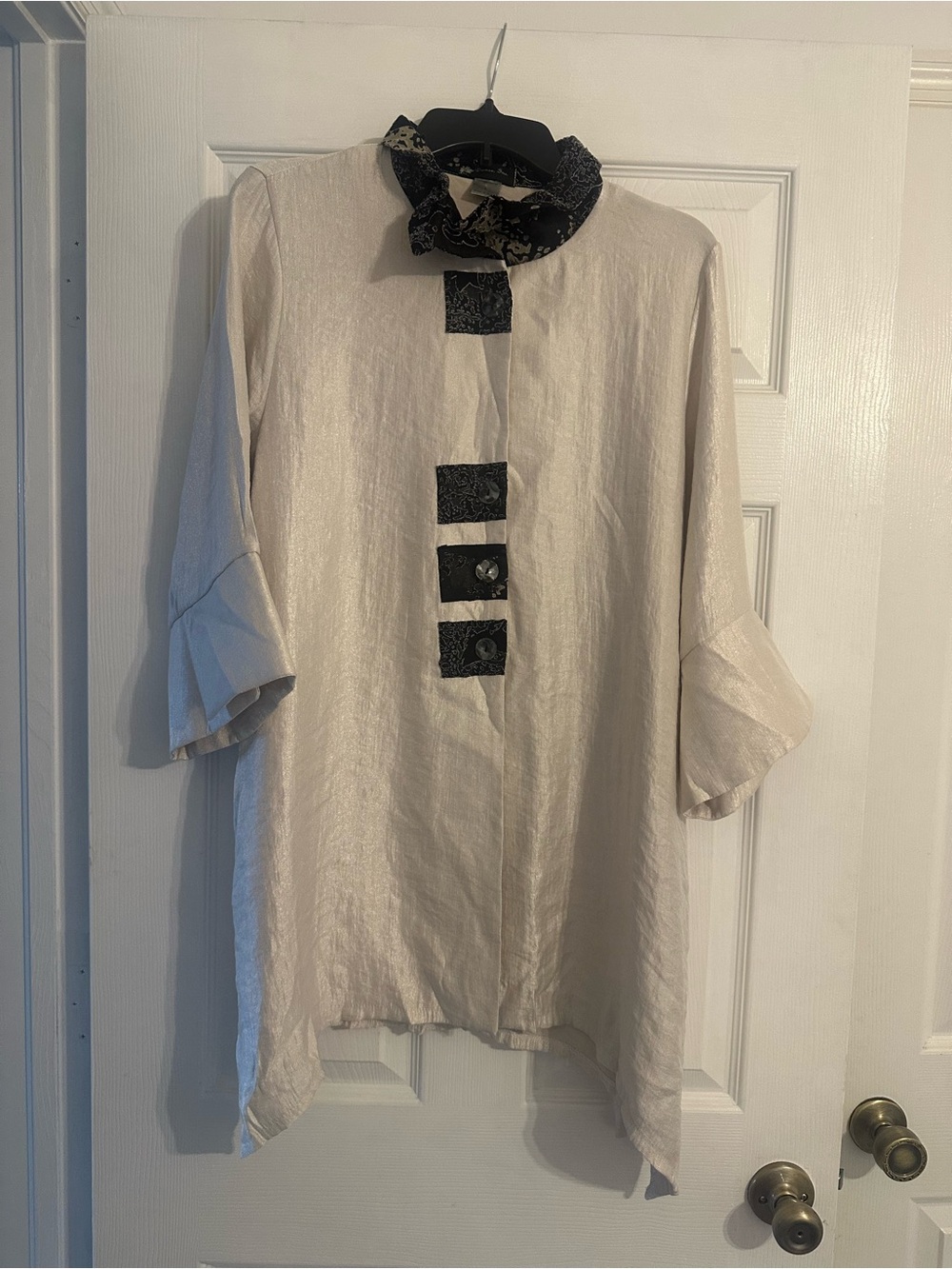 Ivory Tunic / Duster with Black Accent Placket